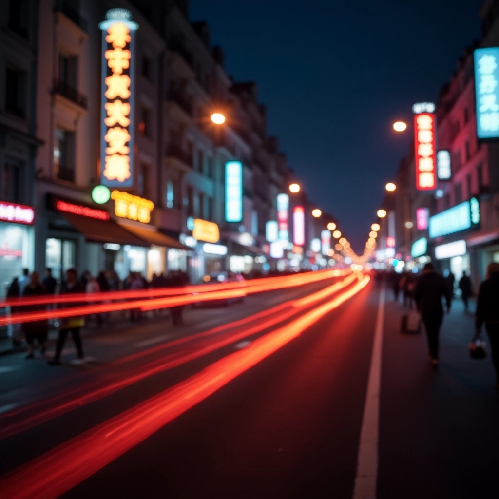 Blurry Long Exposure: Neon City Nightlife