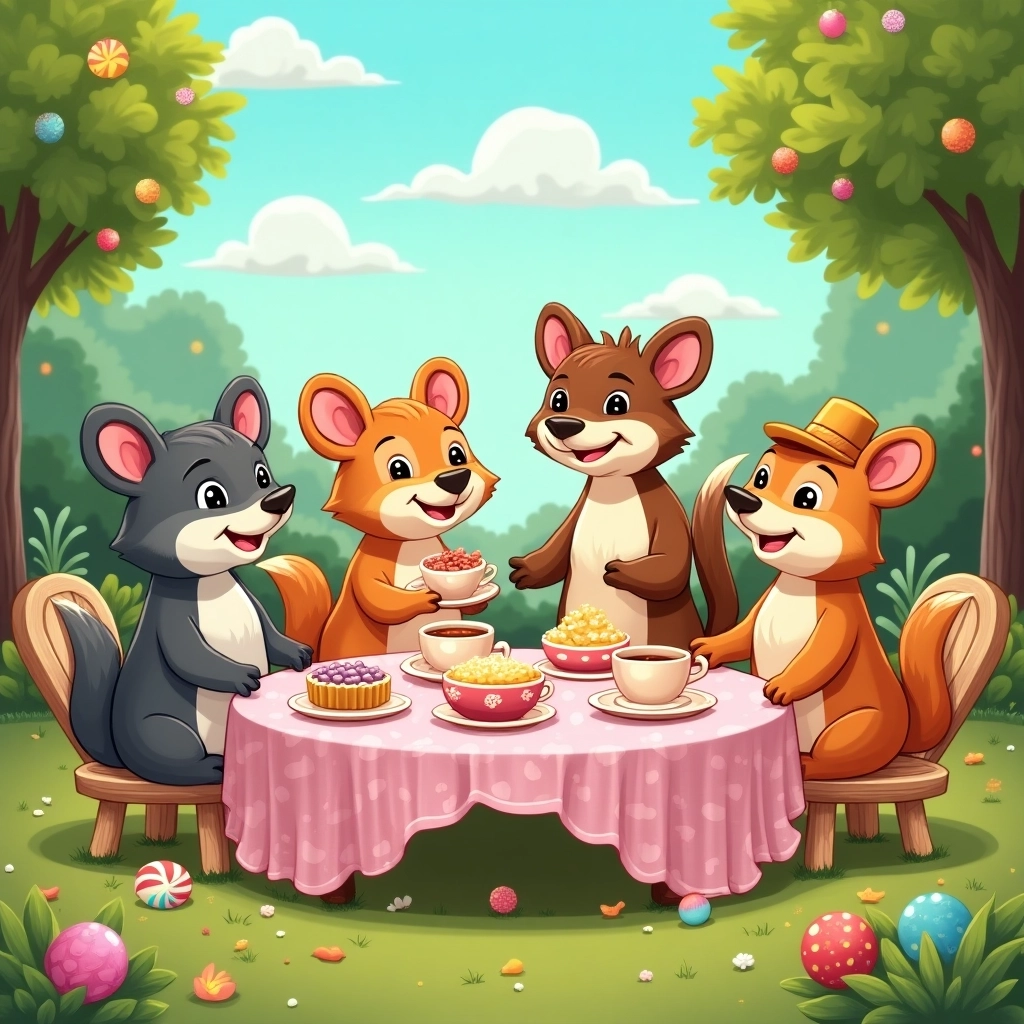Cartoon Animal Tea Party Extravaganza
