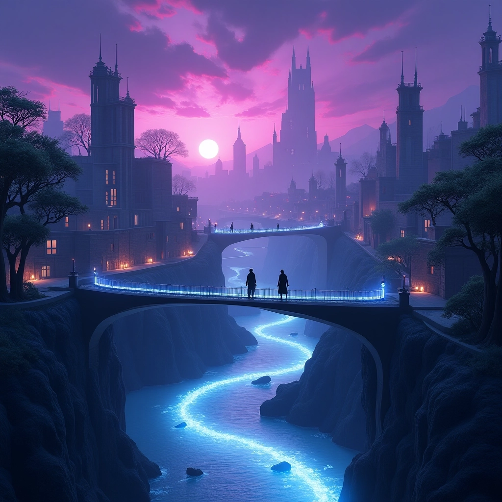 Neon Rivers in the Twilight Metropolis