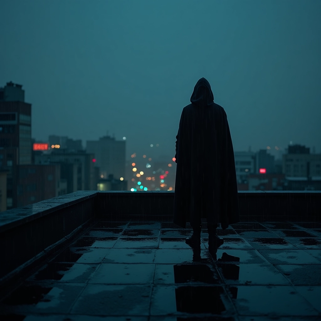 Midnight Solitude on the Rooftop