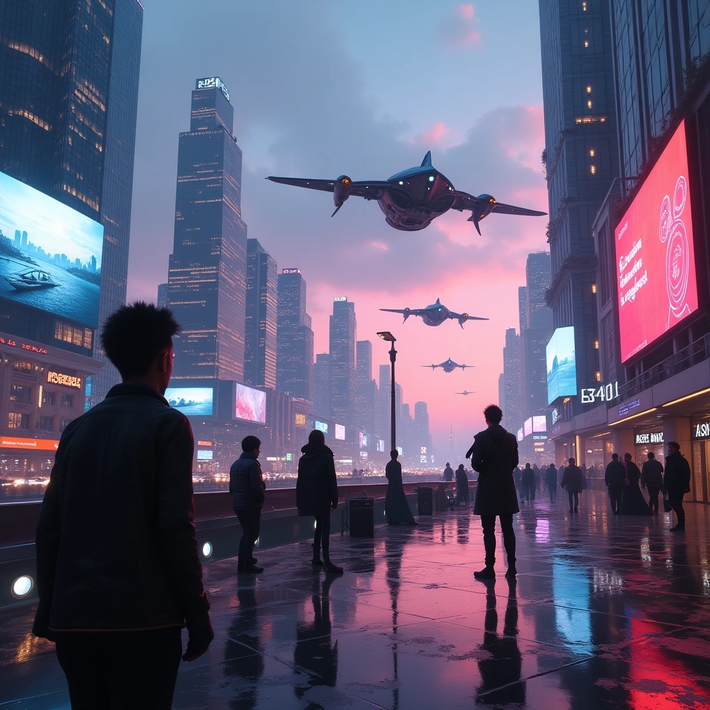 Neon Dusk: Futuristic Cityscape