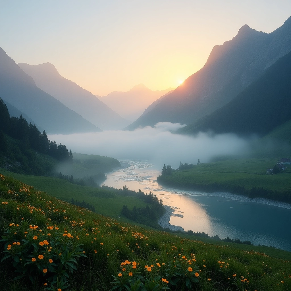 Surreal Sunrise Mountain Landscape