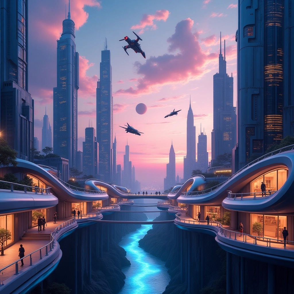 Neon Dusk: Futuristic Cityscape