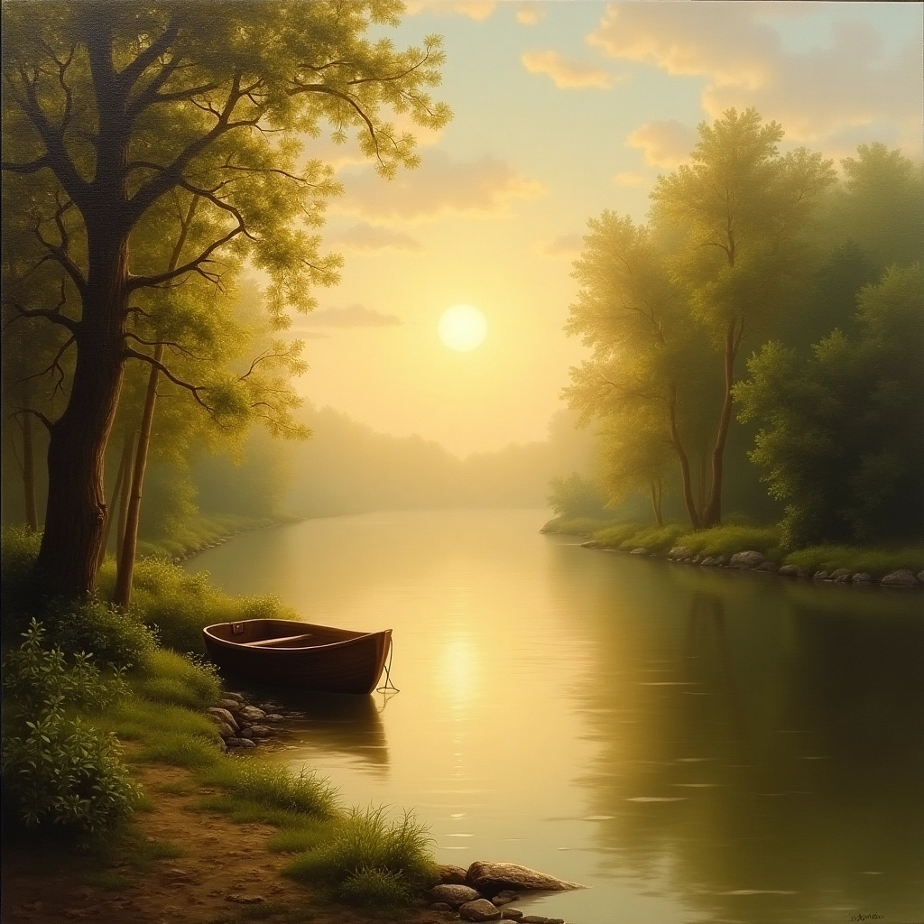 Sunrise Serenity: Riverside in Oil