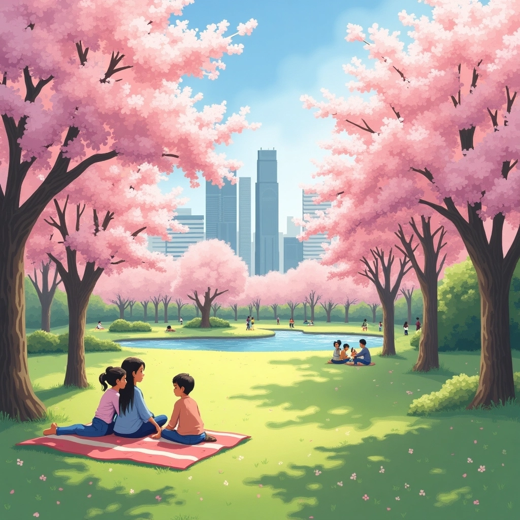 Springtime Serenity: Pastel City Park