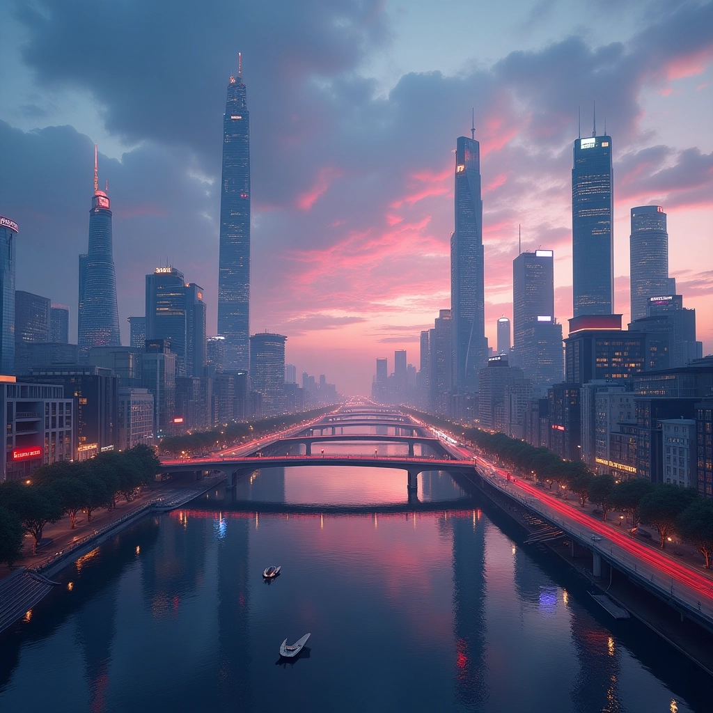 Futuristic City Skyline at Dusk