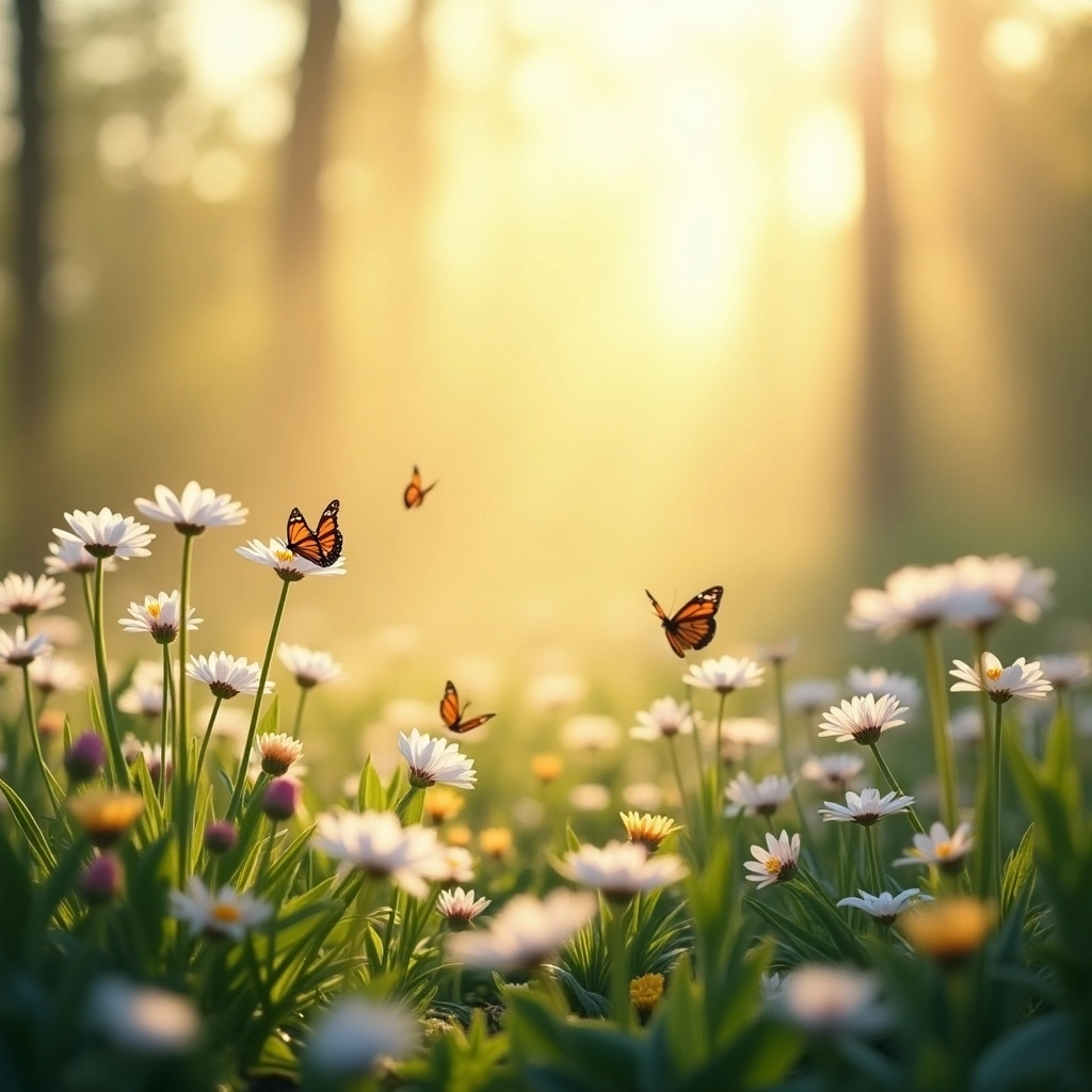 Dreamy Spring Garden at Sunrise