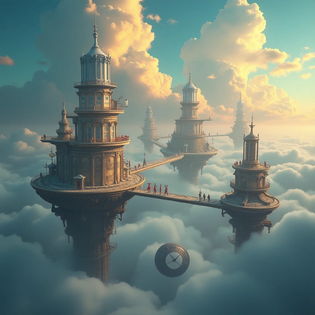 Floating Surreal City Above the Clouds