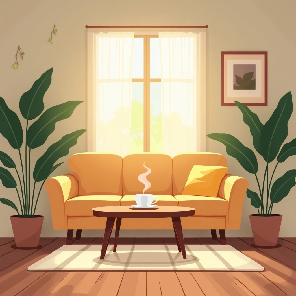 Cozy Sunlit Living Room in Warm Vector Style