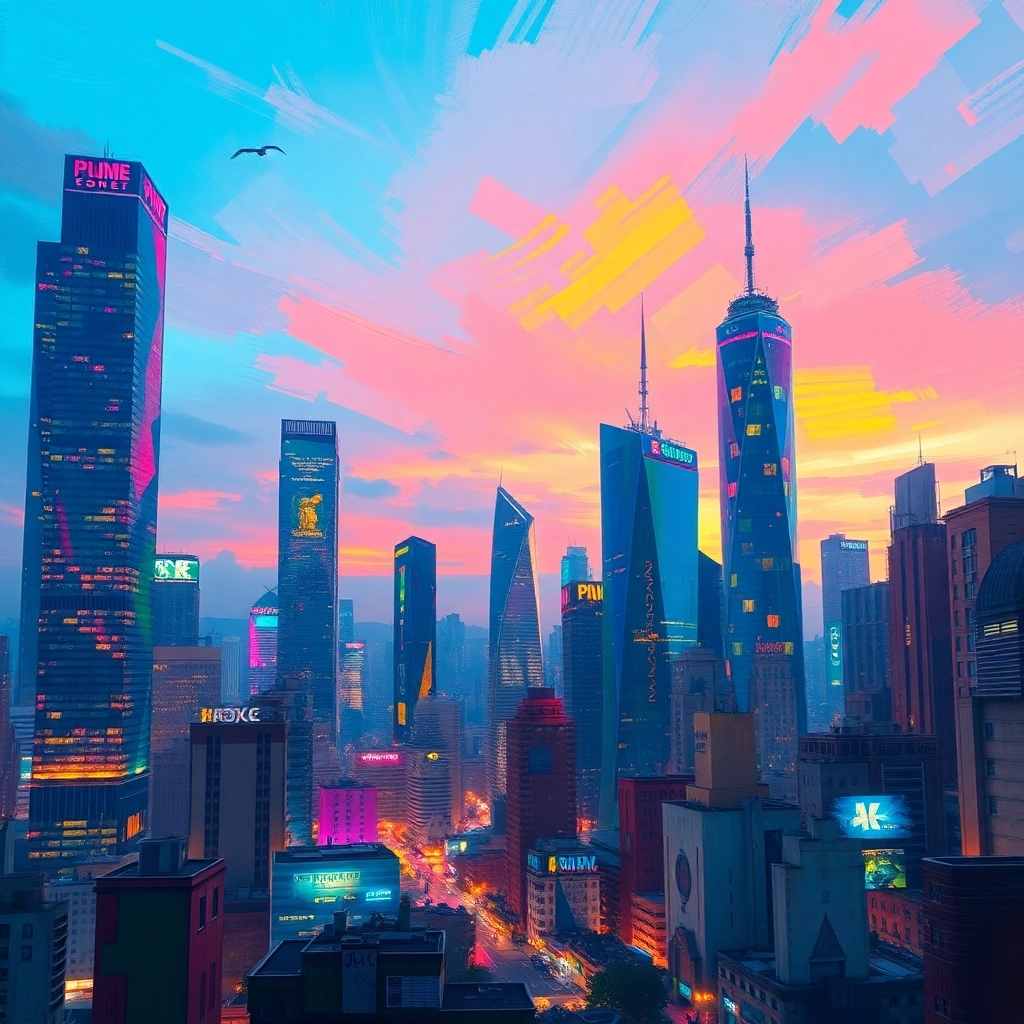 Surreal Overpainted Cityscape at Dusk