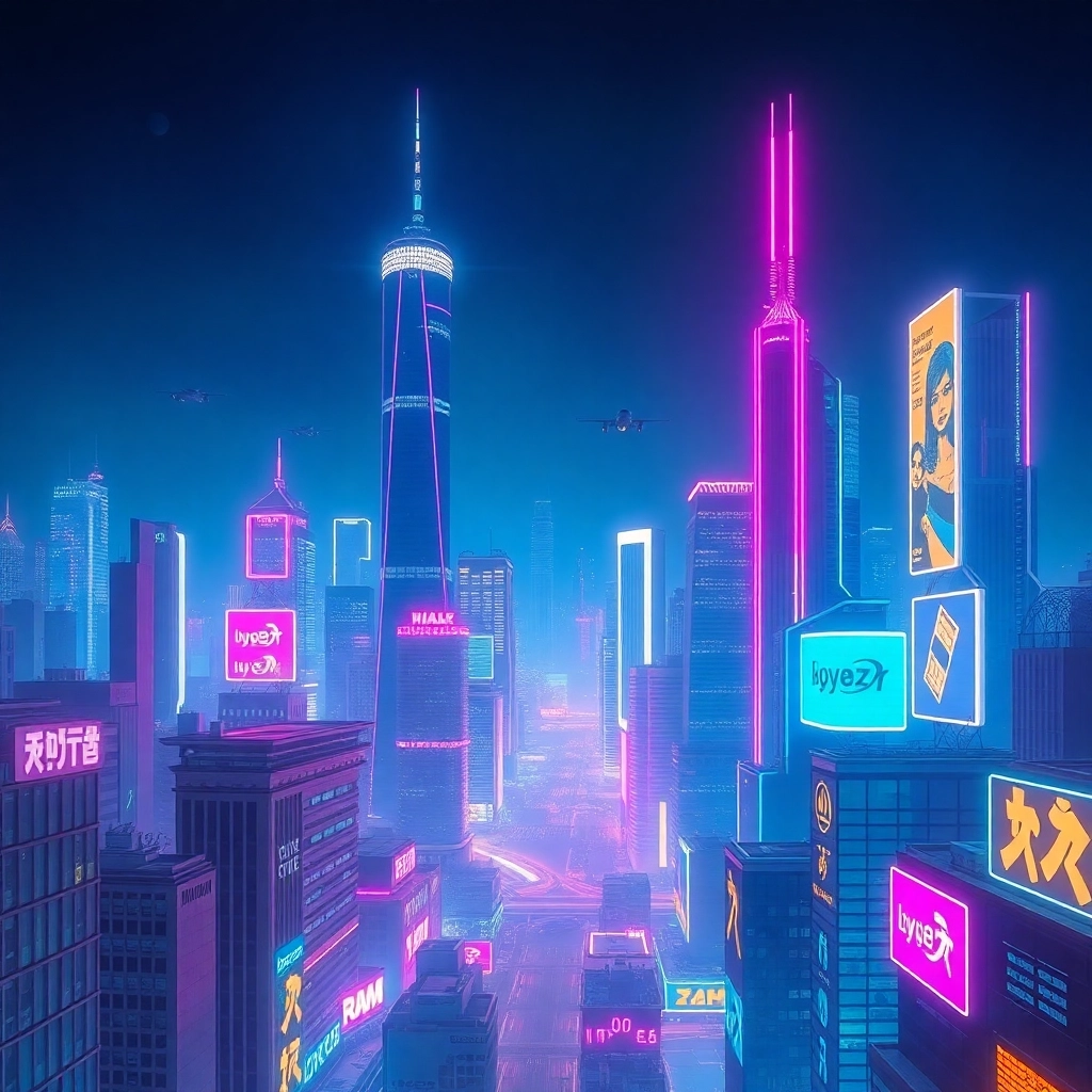 Retro-Glow Futuristic Cityscape