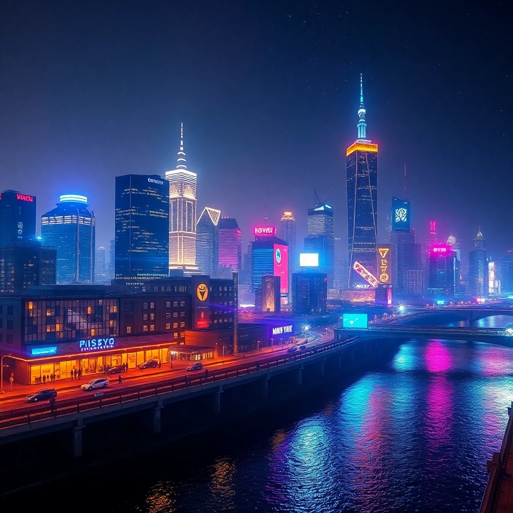 Sparkling Futuristic City Nightscape