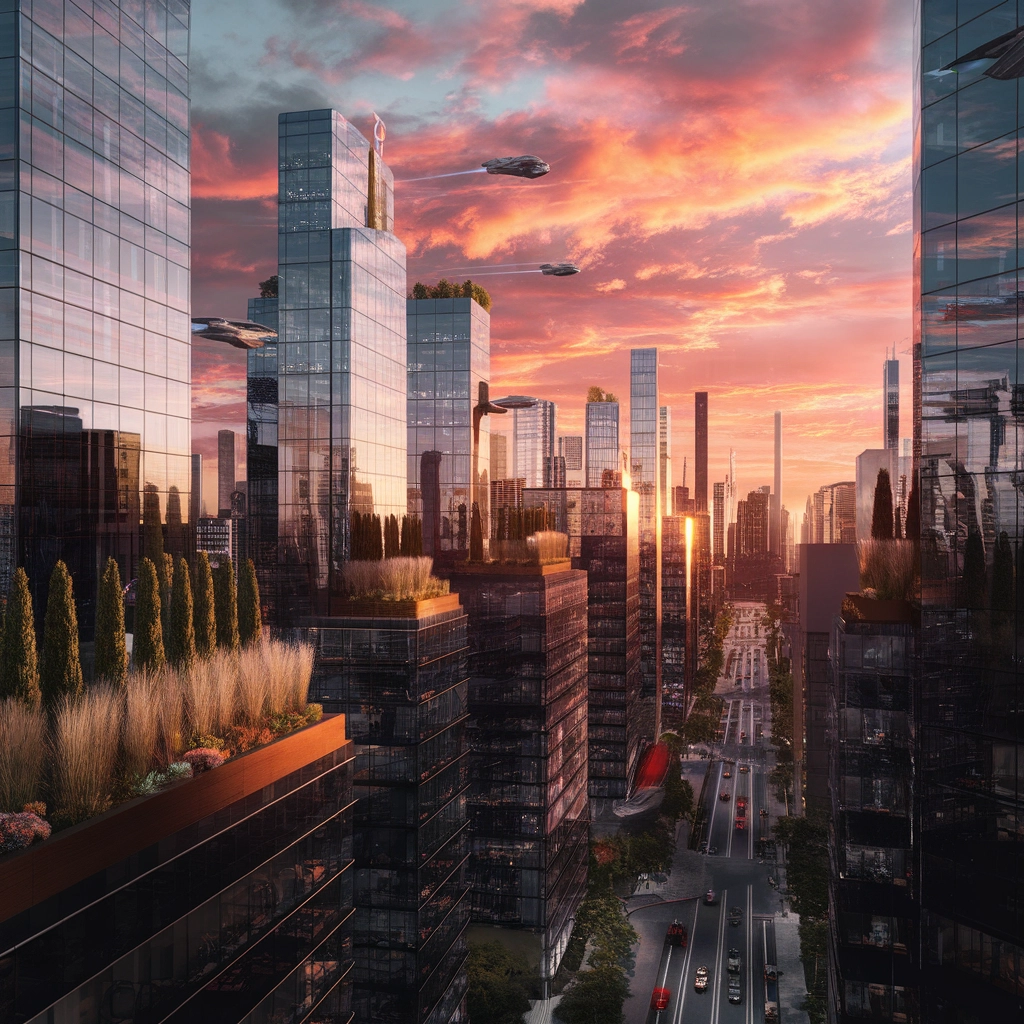 Futuristic Cityscape at Sunset