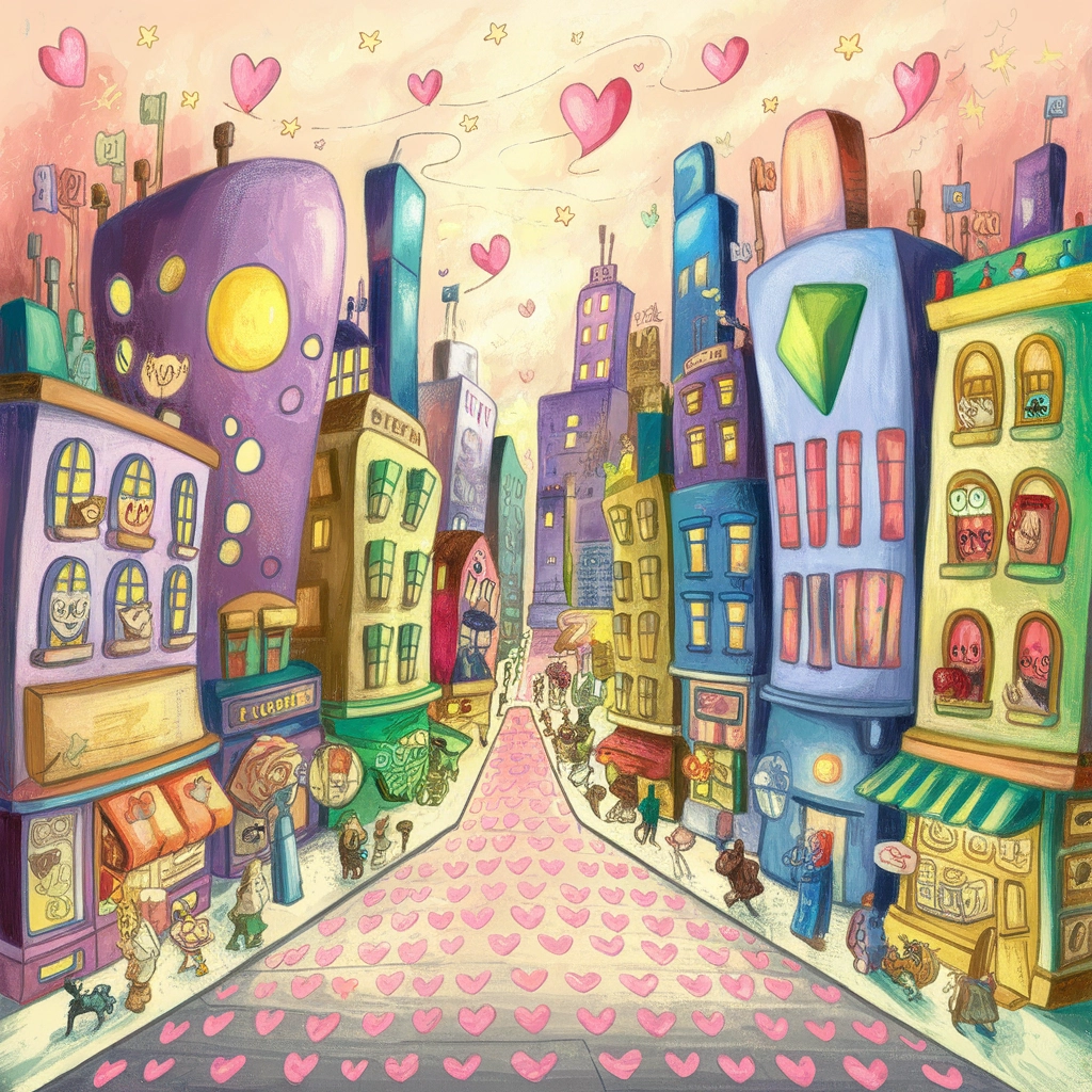 Whimsical Dusk Cityscape in Colored Pencil