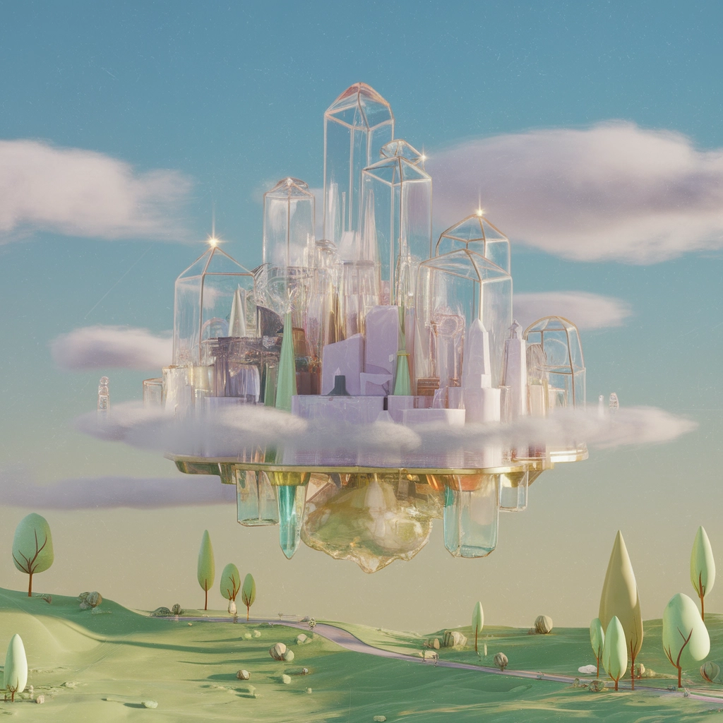 Whimsical Floating City in Dreamy Minimal 3D