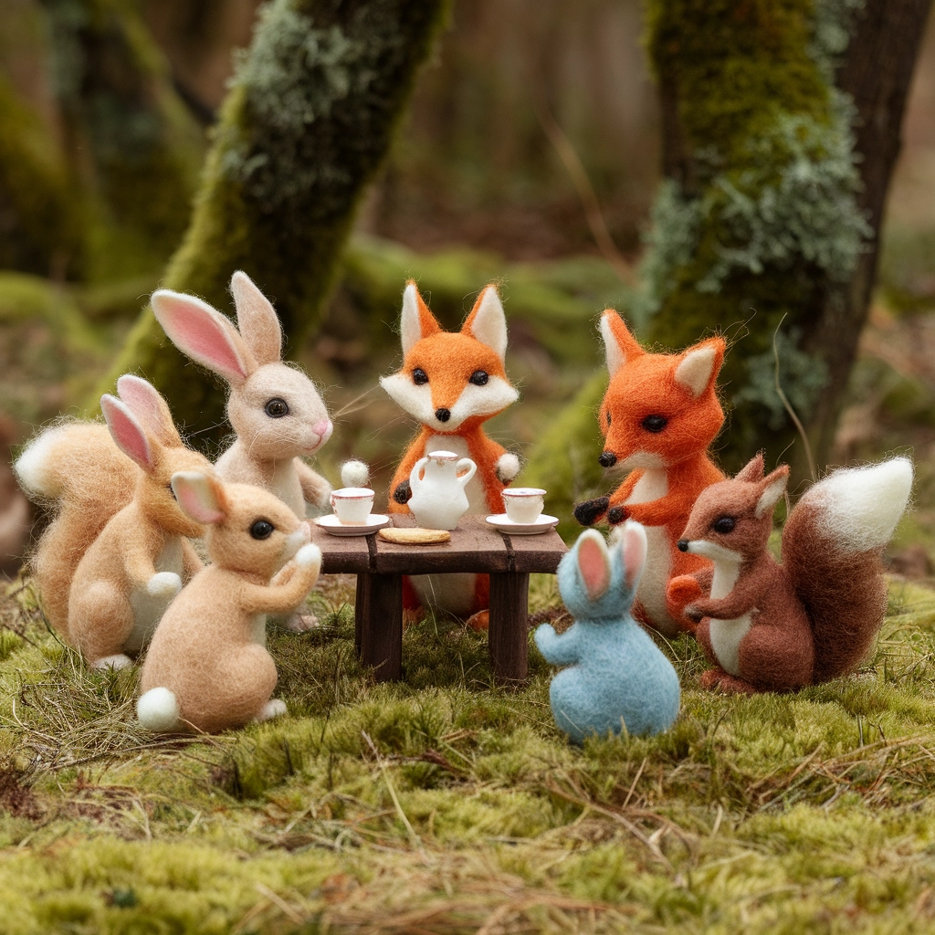 Forest Animal Tea Party in Felted Style