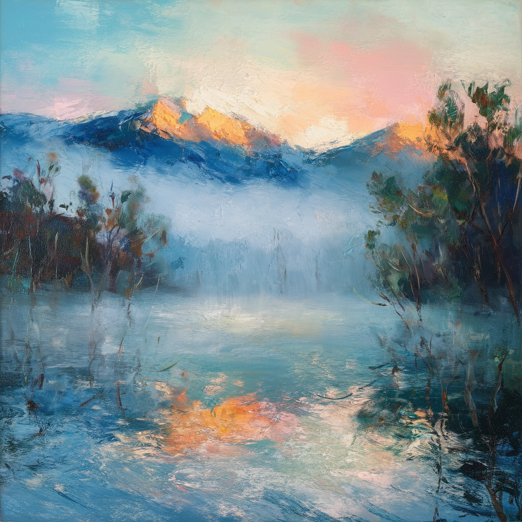 Impressionist Dawn at the Lakeside
