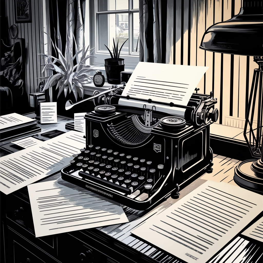 Vintage Typewriter Workspace in Ink-Print Style