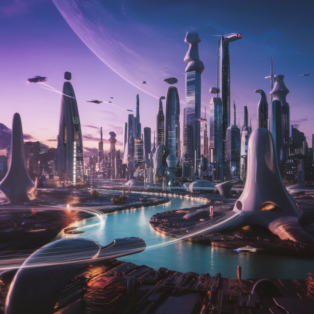 Lucid Sci-Fi Metropolis at Dusk