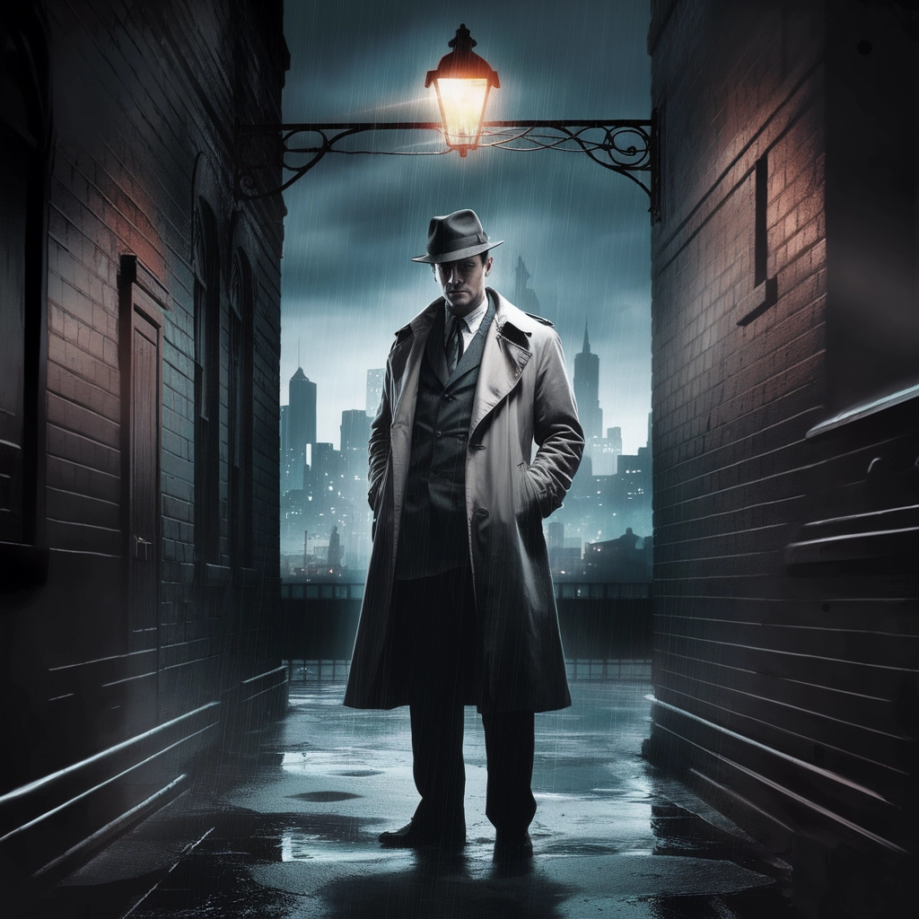 Noir Detective in Rainy Alley