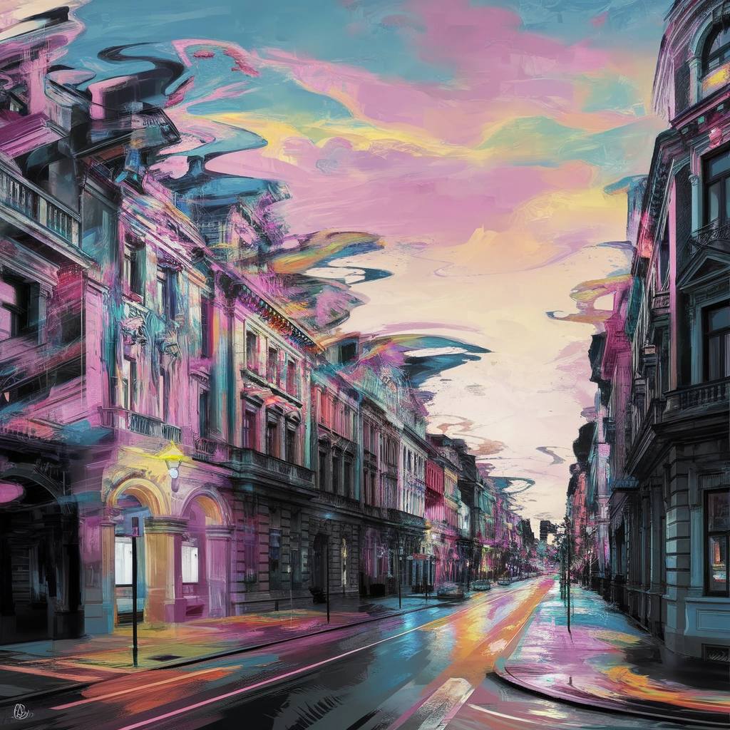 Surreal Overpainted Cityscape at Dusk