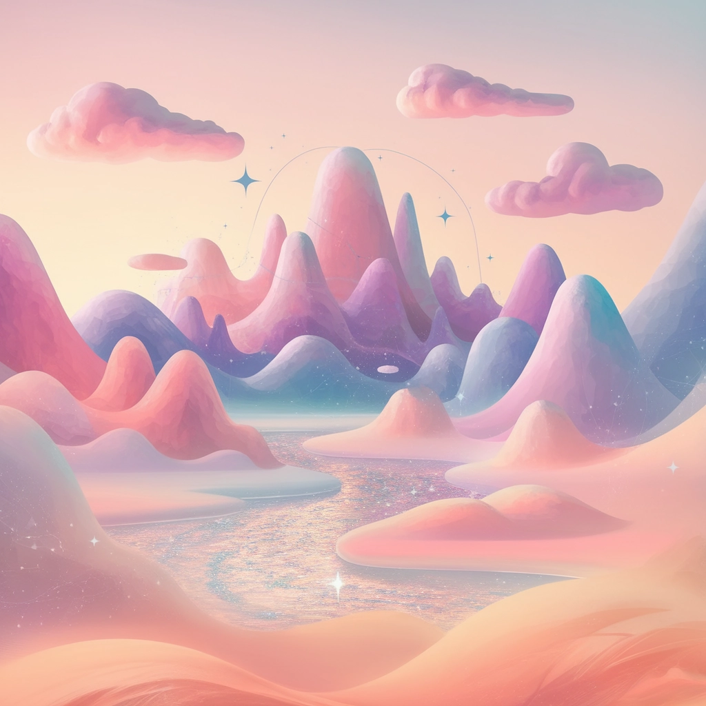 Peachy Sunrise Over Dreamy Pastel Mountains
