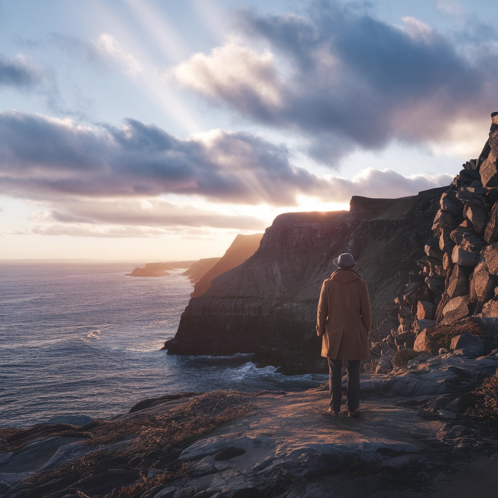Lone Traveler at Sunset Cliff