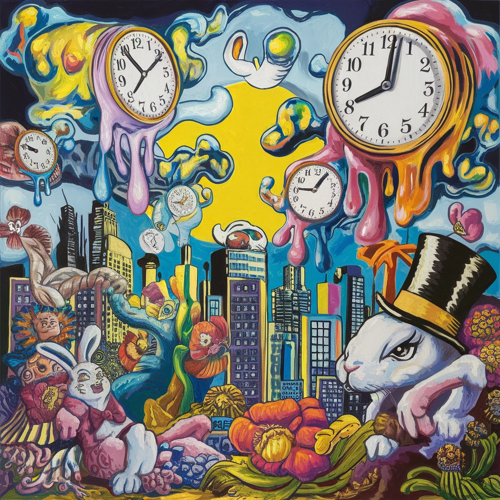 Melting Clocks Over Surreal City