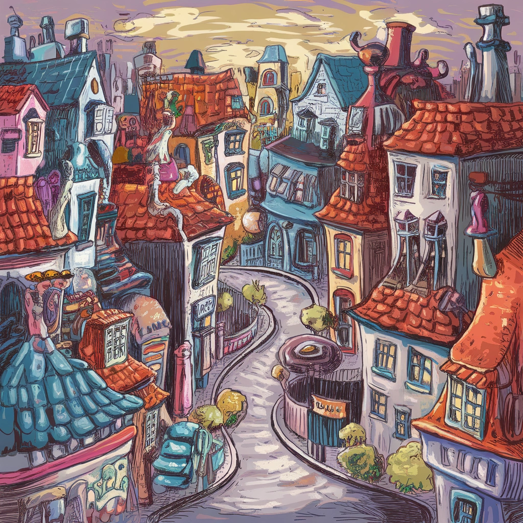 Whimsical Dusk Cityscape Sketch