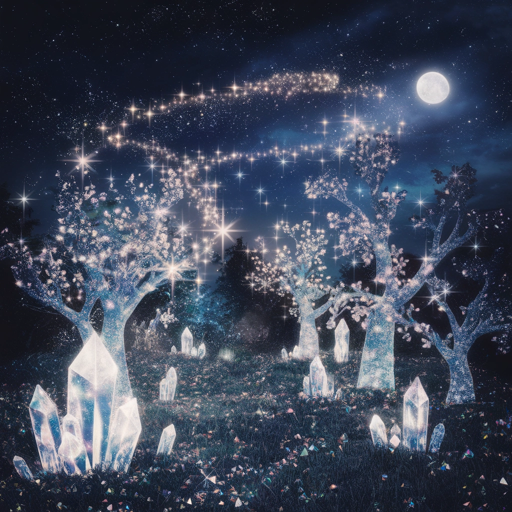 Enchanted Crystal Forest at Night