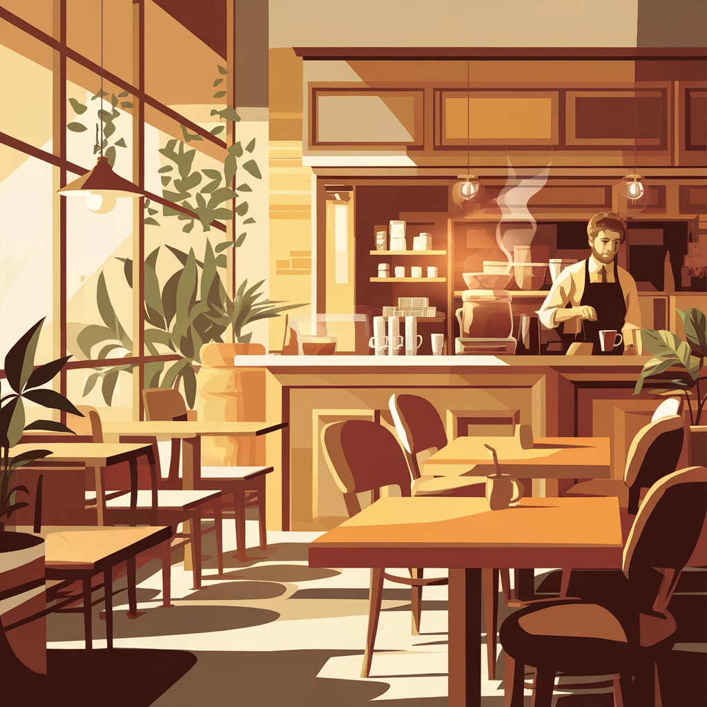 Cozy Coffee Shop in Warm Vector Style