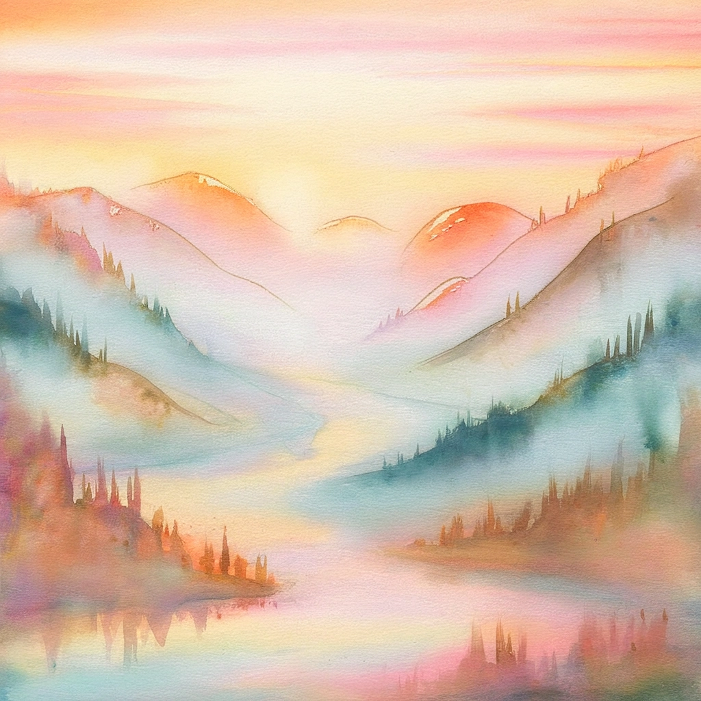 Sunrise Serenity: Watercolor Mountain Landscape