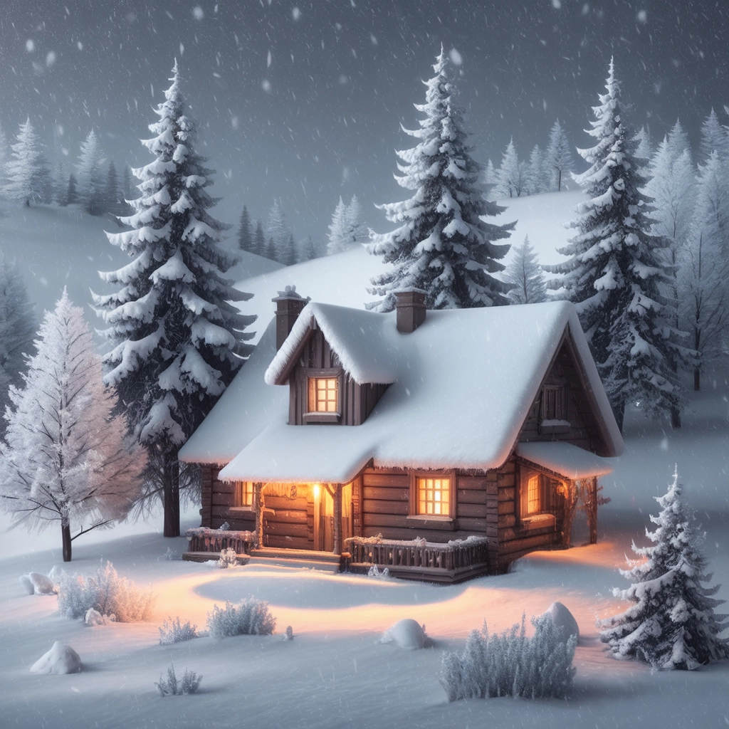 Cozy Winter Cabin at Dusk