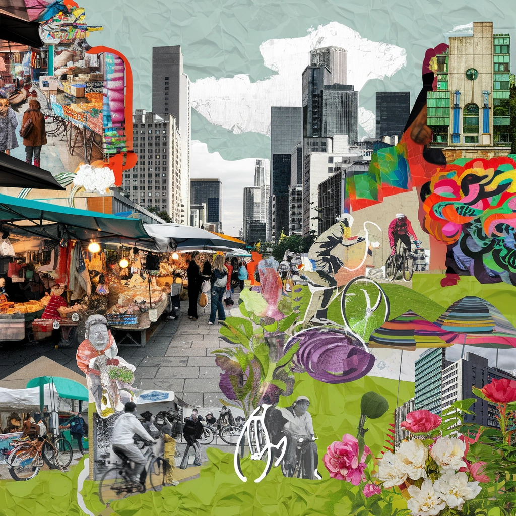 Urban Mosaic: A Whimsical City Collage