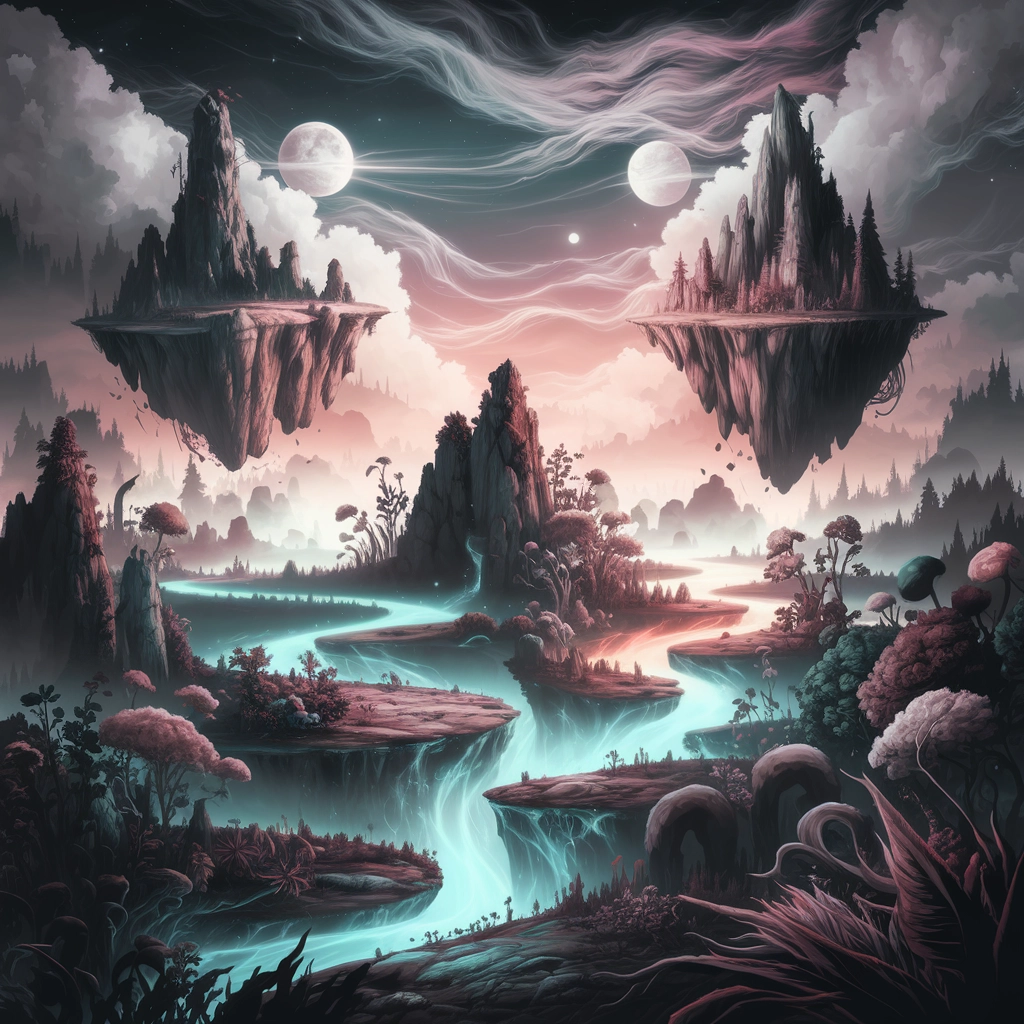 Surreal Dreamscape: Floating Islands and Glowing Rivers