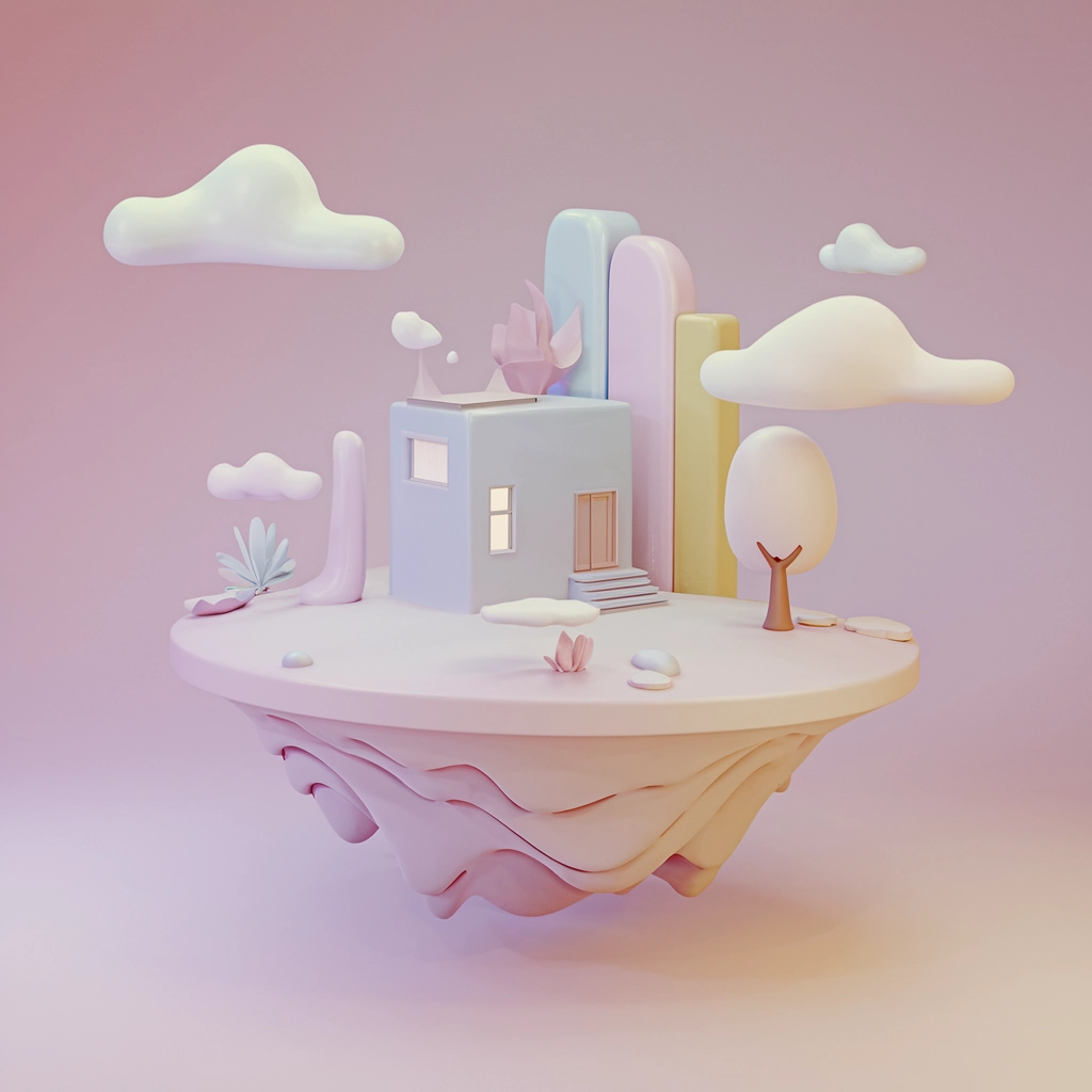 Dreamy Minimal 3D Floating Island