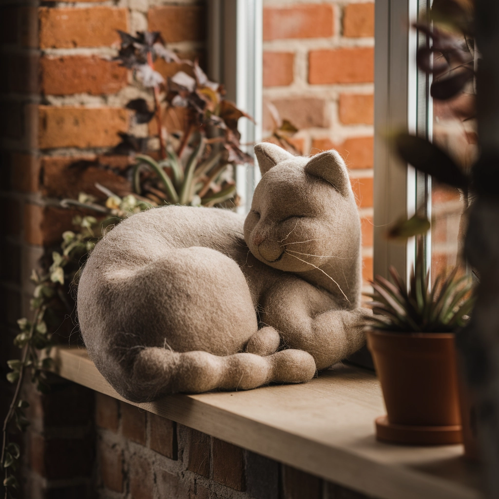 Felted Woolen Cat in Sunlight
