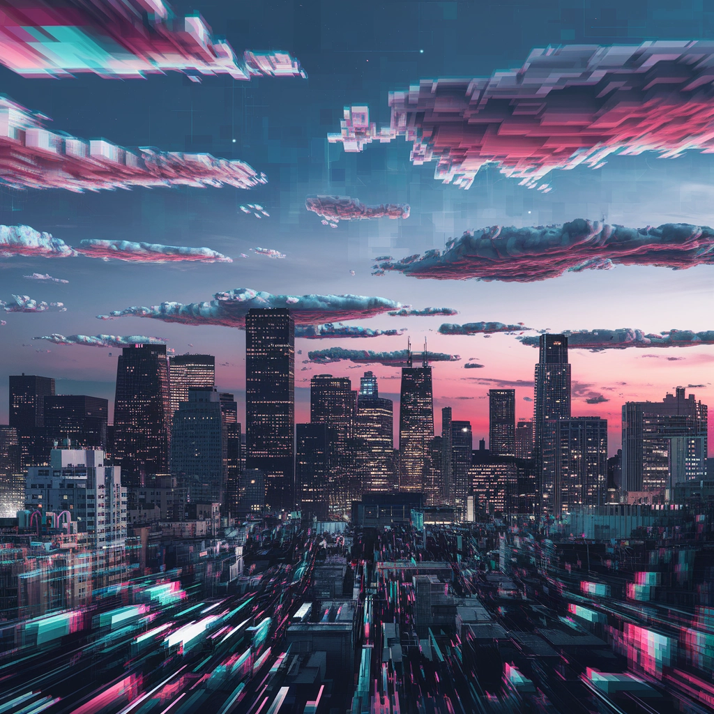 Glitched Metropolis: Surreal Cityscape