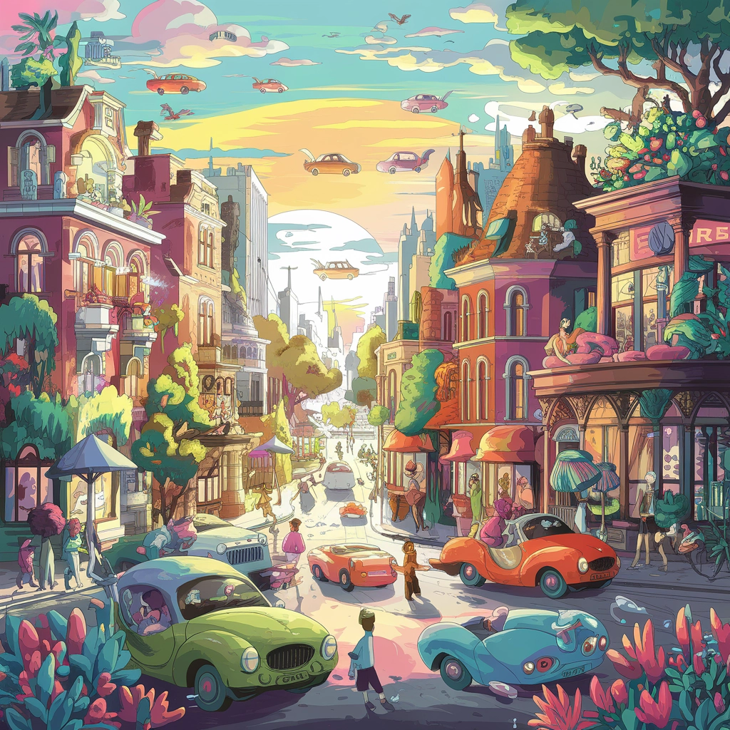 Whimsical Sunrise Cityscape