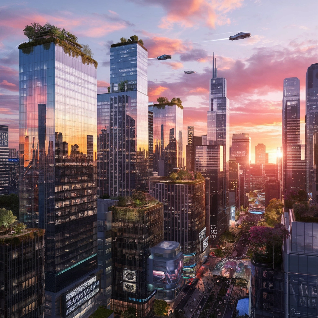 Futuristic City Skyline at Sunset