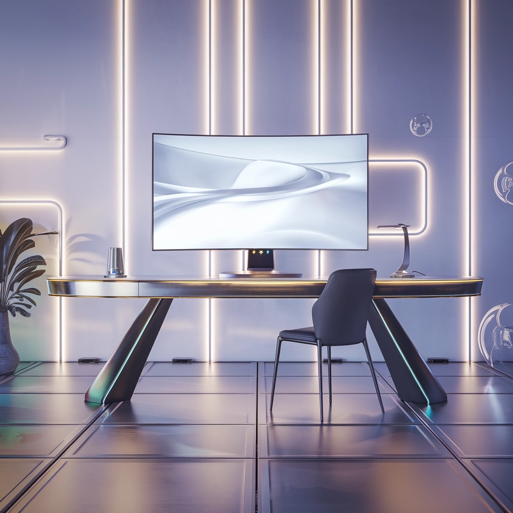 Şık 3D'de Fütüristik Minimalist Çalışma Alanı