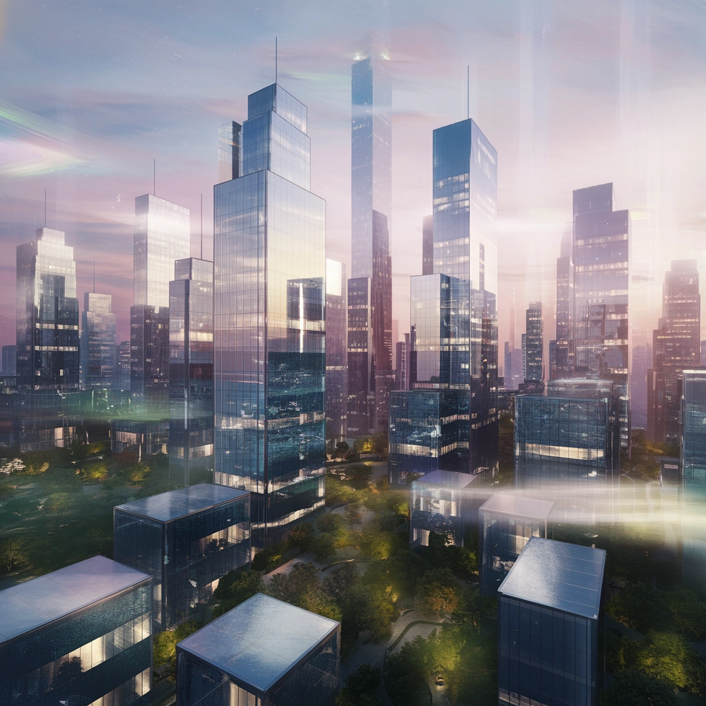 Pryzmatyczny Zmierzch: Futurystyczne Miasto w Miękkim 3D