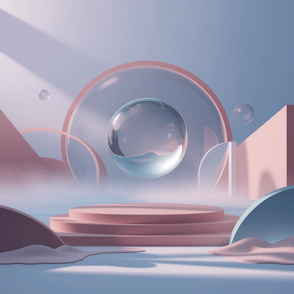 Dreamy Floating Sphere in Minimalist 3D Landscape