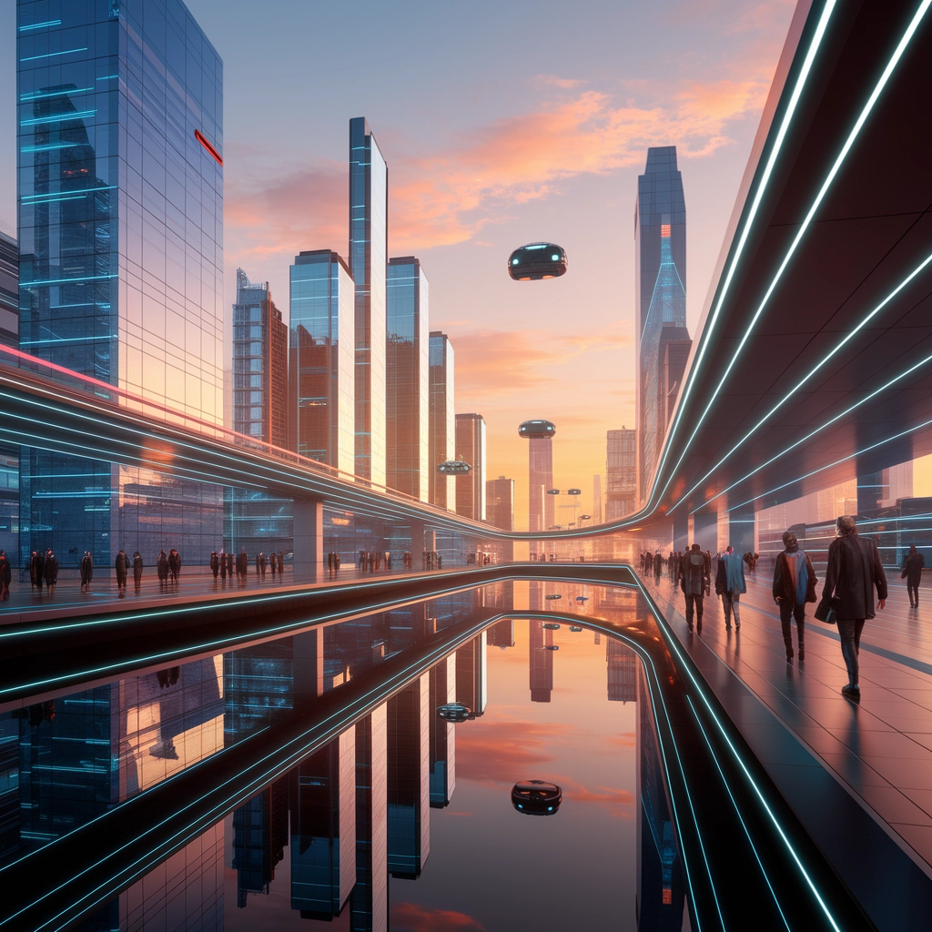 Sunrise Over the Futuristic City