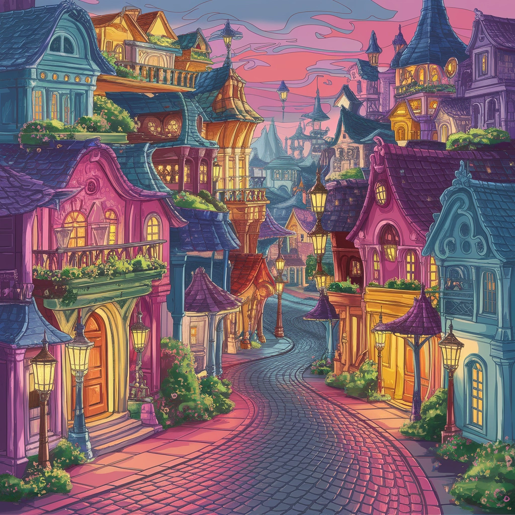 Whimsical Cityscape at Dusk
