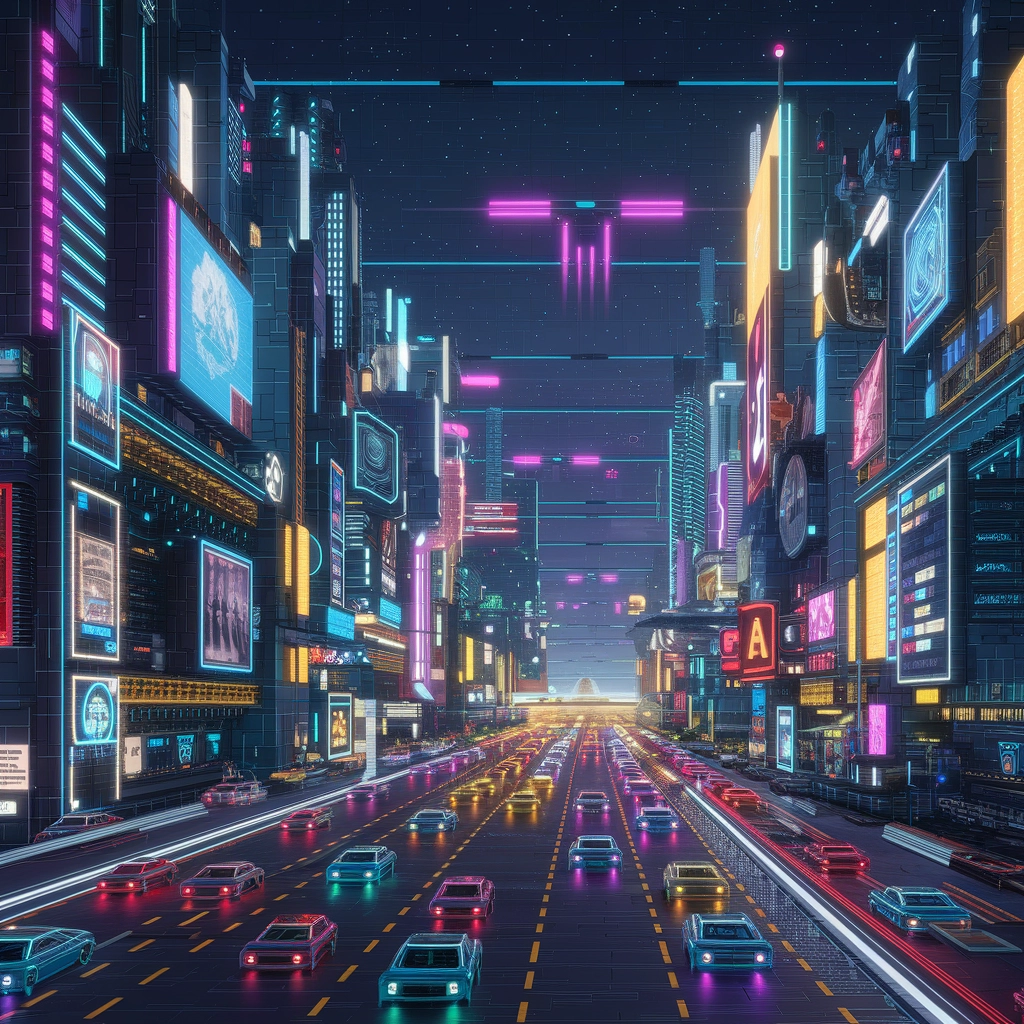 Neon Geceleri: Fütüristik Piksel Şehir