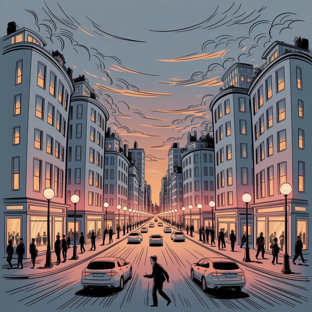 Whimsical Dusk Cityscape Sketch