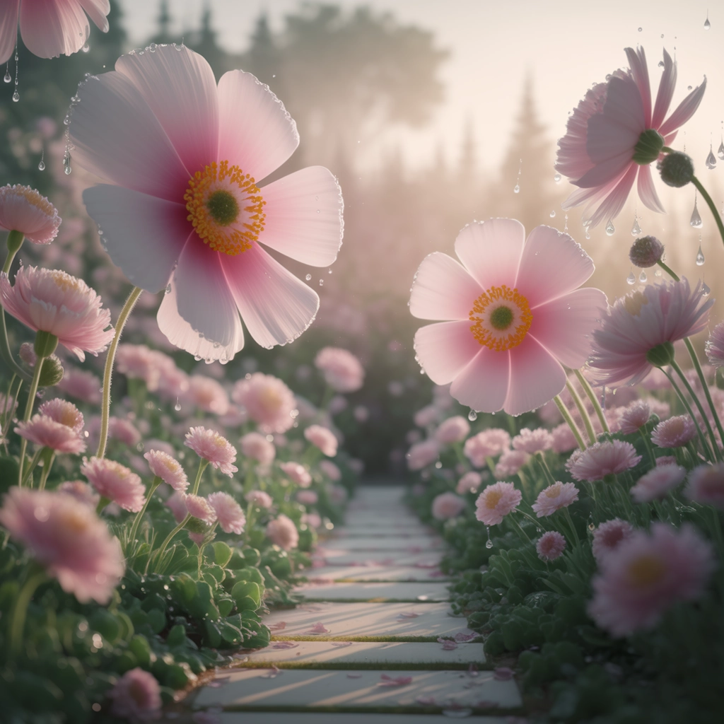 Whimsical Pastel Sunrise Garden