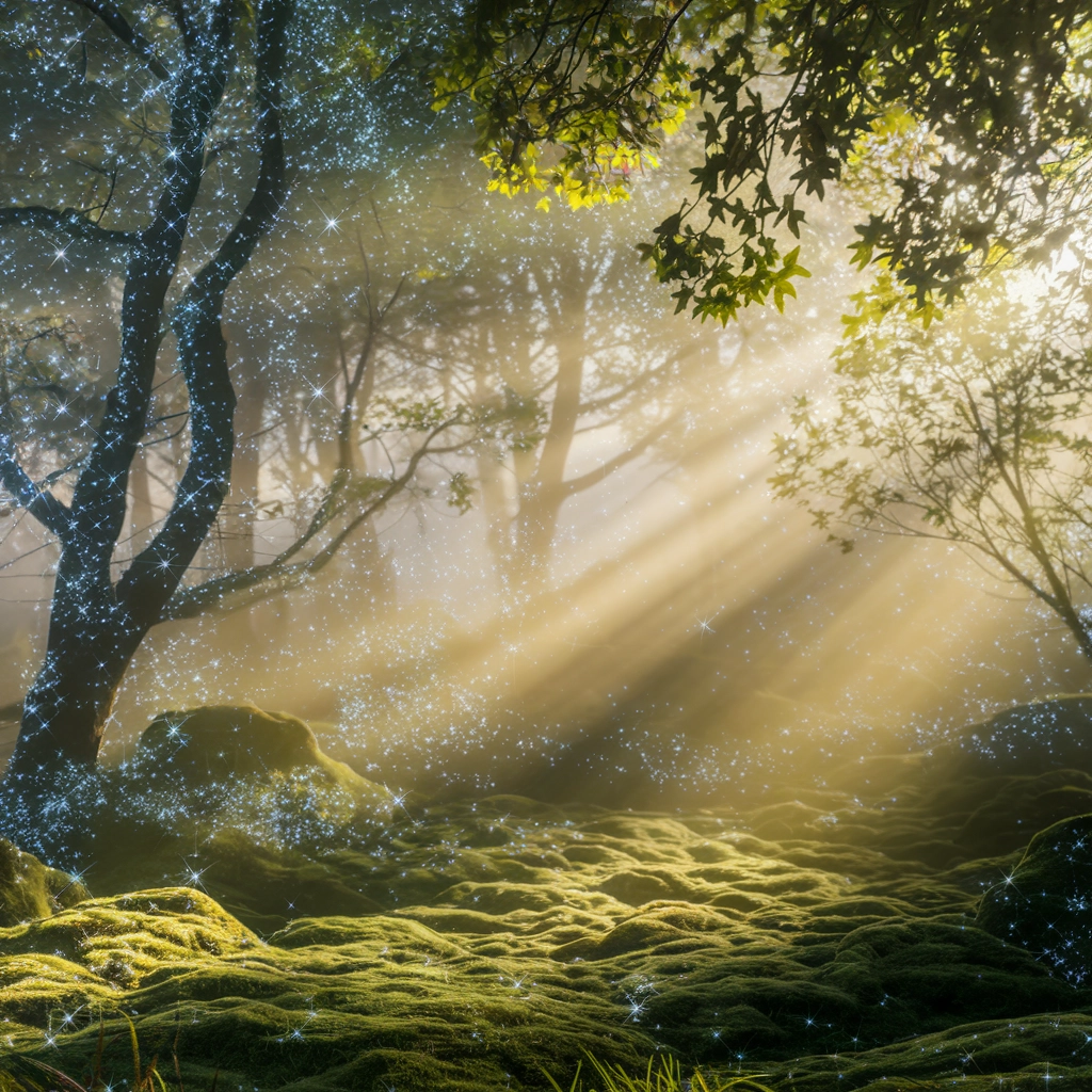 Enchanted Sparkling Forest at Dawn