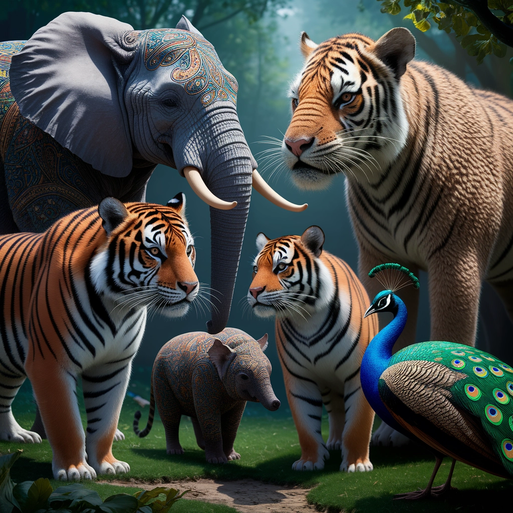 Textured Animal Gathering in a Magical Forest